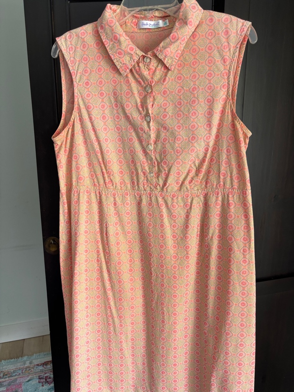 fresh produce Sleeveless Collared Pink and Cream Printed Day Dress